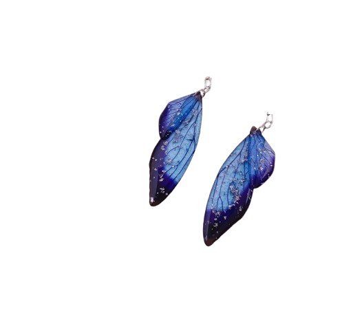 Gold Flake Resin Clip-On Earrings: Dragonfly Butterfly Wing Design