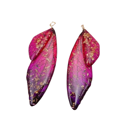Gold Flake Resin Clip-On Earrings: Dragonfly Butterfly Wing Design