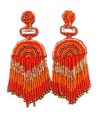 Gold Clip On Multi Tassel Earrings Seed Bead Design Seedbead 7 Colors Mardis Gras