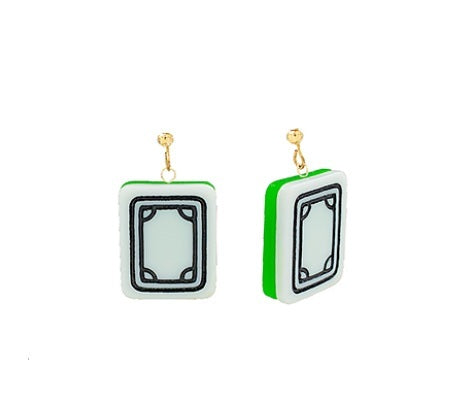 Clip On Mahjong Tile Earrings Acrylic Clipon Hook Designs 5 Print Styles
