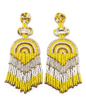 Gold Clip On Multi Tassel Earrings Seed Bead Design Seedbead 7 Colors Mardis Gras
