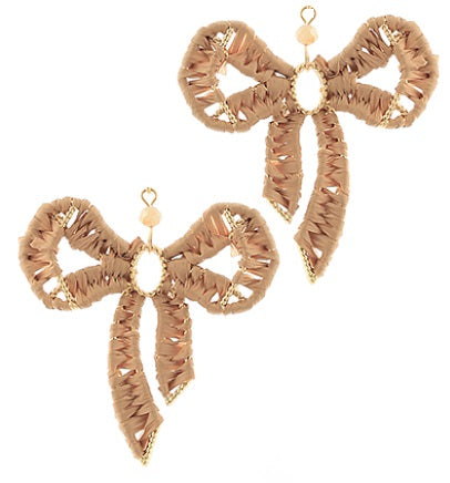 Clip On Bow Earrings Stone Raffia Clipon Hook Designs 7 Colors