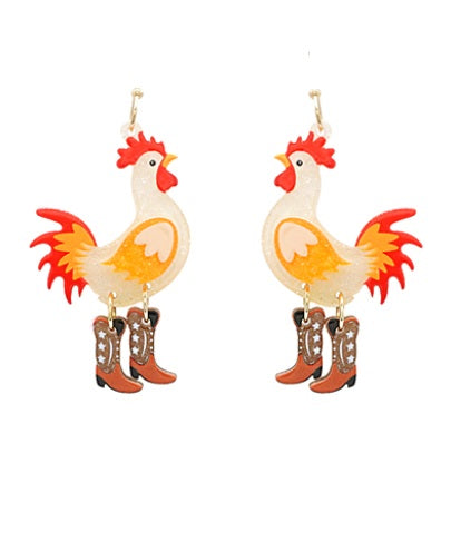Clip On Chicken Earrings Acrylic Western Boots Clipon Hook Designs