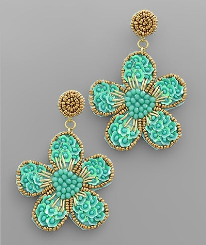 Flower Seed Beaded Gold Clip On Earrings Lightweight Clipon Post Designs Seedbead 8 Colors
