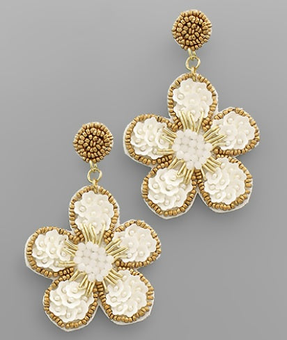 Flower Seed Beaded Gold Clip On Earrings Lightweight Clipon Post Designs Seedbead 8 Colors