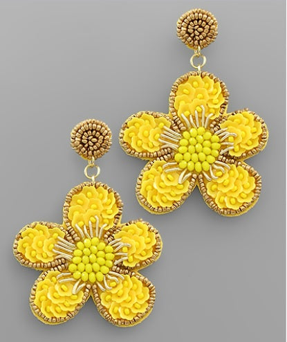 Flower Seed Beaded Gold Clip On Earrings Lightweight Clipon Post Designs Seedbead 8 Colors