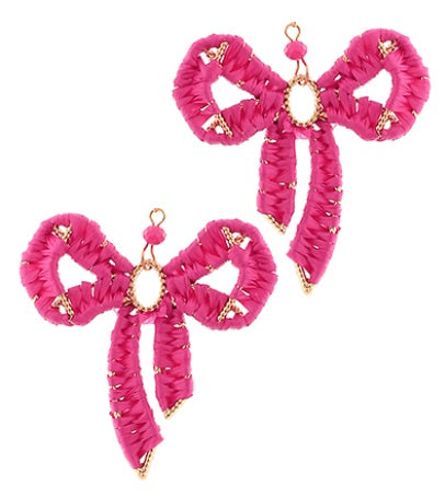 Clip On Bow Earrings Stone Raffia Clipon Hook Designs 7 Colors