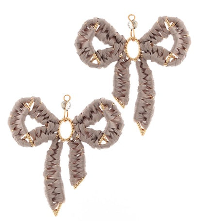 Clip On Bow Earrings Stone Raffia Clipon Hook Designs 7 Colors