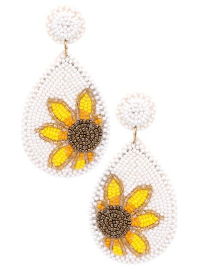 Gold Clip On Sunflower Seed Beaded Earrings Clipon Multi Color Teardrop Design
