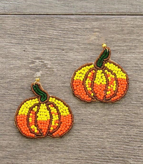 Clip On Pumpkin Seedbead Earrings Seed Beaded Sequin Clipon Design Fall Candy Corn Colors