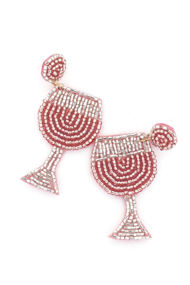 Wine Glass Drink Seedbead Clipon Earrings 2 Colors Rose Gold