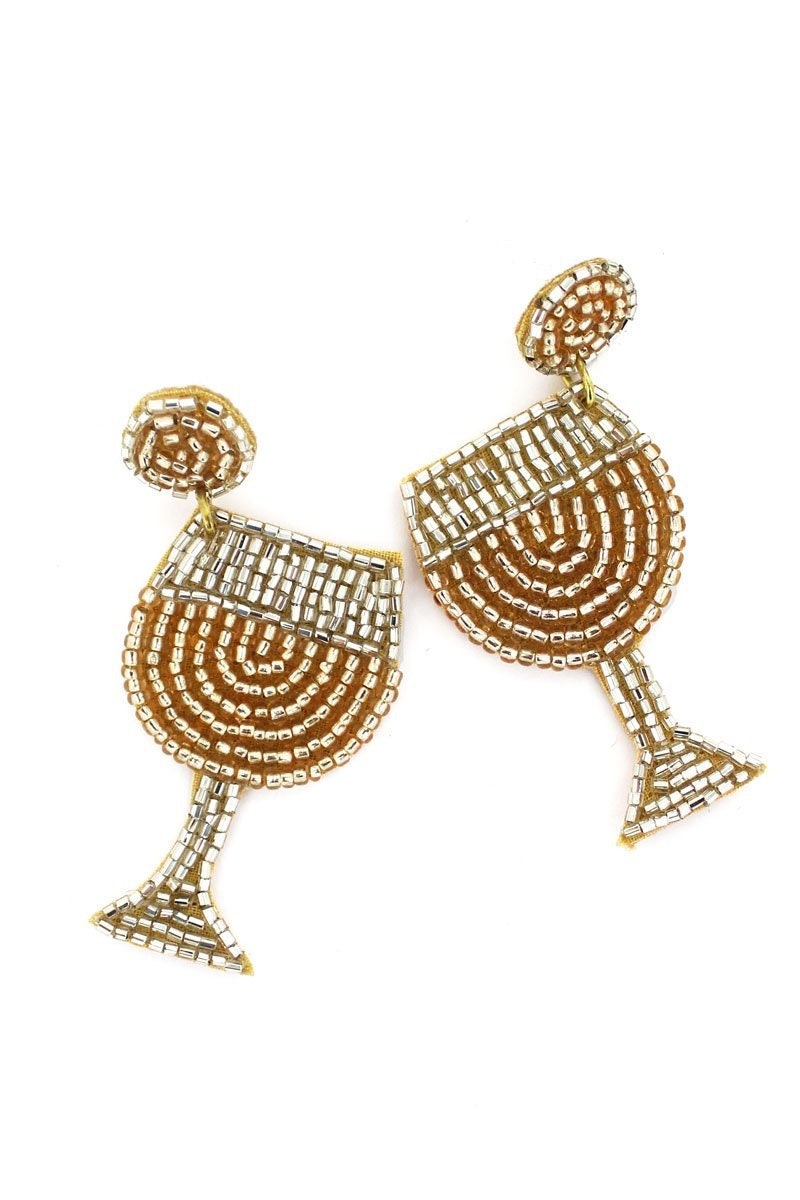 Wine Glass Drink Seedbead Clipon Earrings 2 Colors Rose Gold