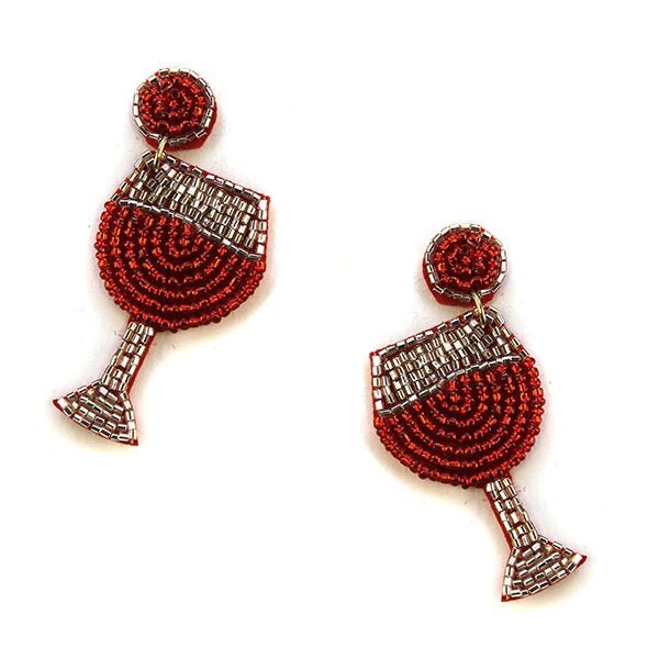 Wine Glass Drink Seedbead Clipon Earrings 2 Colors Rose Gold