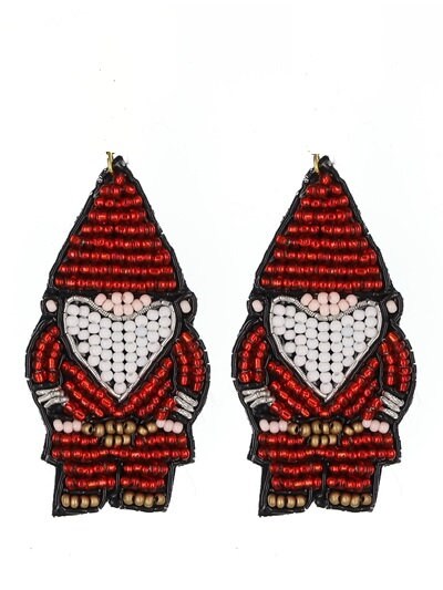 Christmas Gnome Clip On Earrings Seed Beaded Lightweight Design 2 Colors Red Green