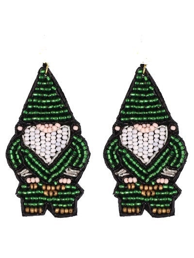 Christmas Gnome Clip On Earrings Seed Beaded Lightweight Design 2 Colors Red Green