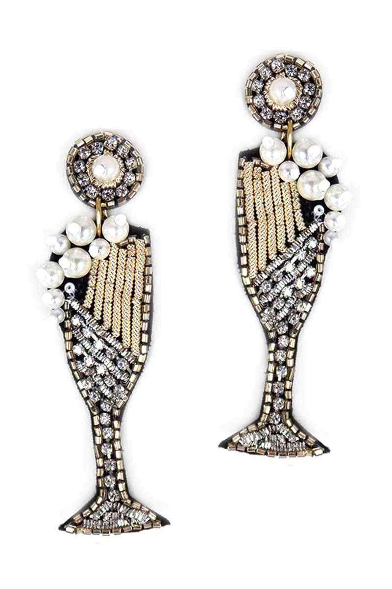 Champagne Glass Seedbead Clipon Earrings New Year Seed Beaded Style