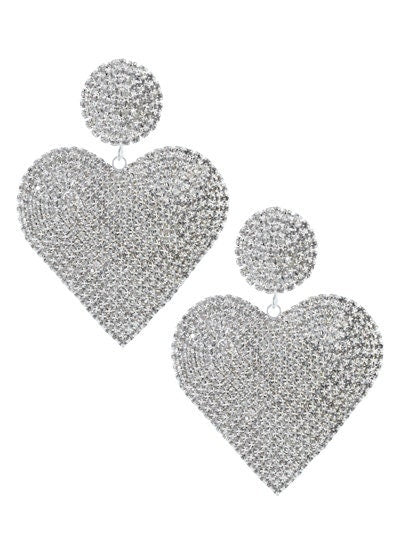 Clip On Pave Crystal Heart Earrings Clipon Valentine Design Silver Gold Colors