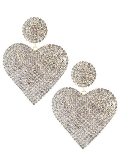 Clip On Pave Crystal Heart Earrings Clipon Valentine Design Silver Gold Colors