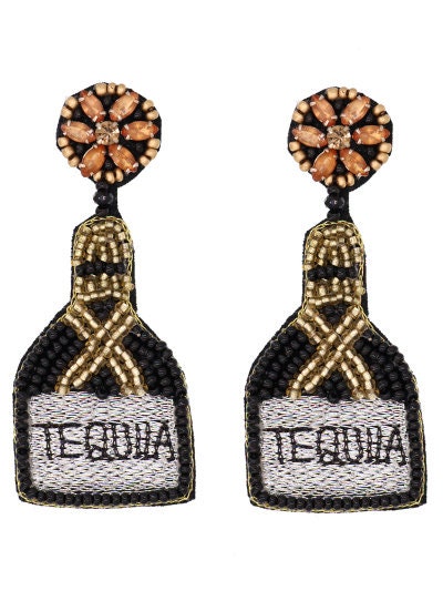 Tequila Bottle Seedbead Clipon Earrings Seed Beaded Style 5 Colors