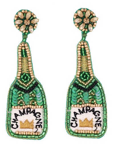 Champagne Bottle Seedbead Clipon Earrings Seed Beaded Style 6 Colors