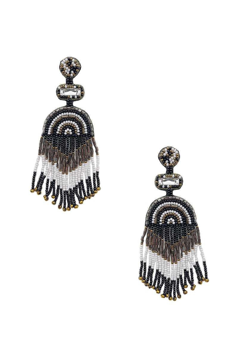 Gold Clip On Multi Tassel Earrings Seed Bead Design Seedbead 7 Colors Mardis Gras
