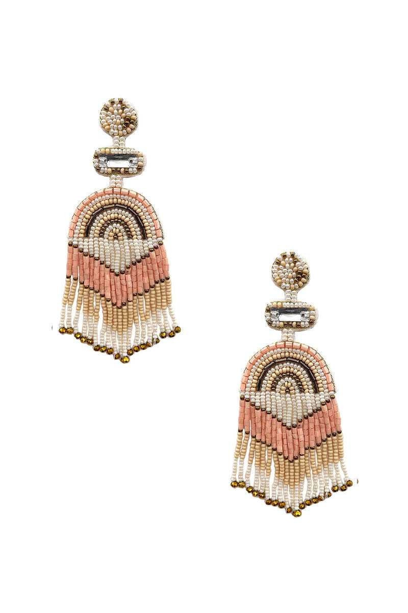 Gold Clip On Multi Tassel Earrings Seed Bead Design Seedbead 7 Colors Mardis Gras