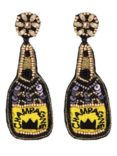 Champagne Bottle Seedbead Clipon Earrings Seed Beaded Style 6 Colors
