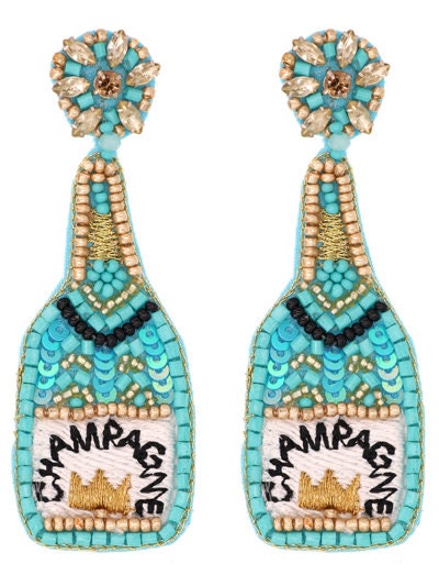 Champagne Bottle Seedbead Clipon Earrings Seed Beaded Style 6 Colors
