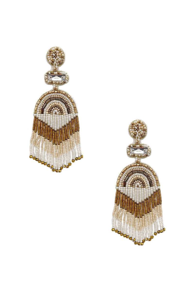 Gold Clip On Multi Tassel Earrings Seed Bead Design Seedbead 7 Colors Mardis Gras