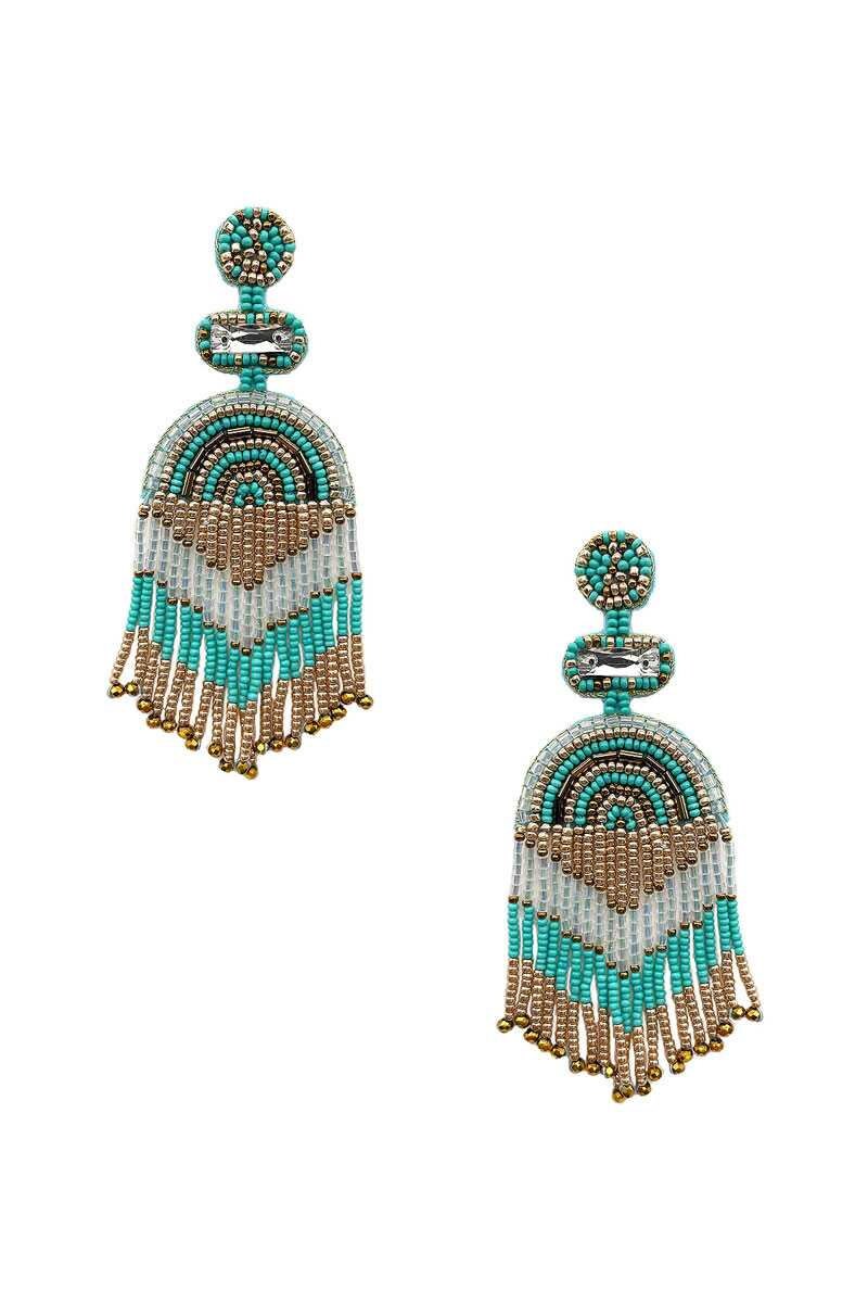 Gold Clip On Multi Tassel Earrings Seed Bead Design Seedbead 7 Colors Mardis Gras