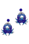 Clip On Blue Gold Crab Seed Beaded Earrings Clipon Seedbead Design