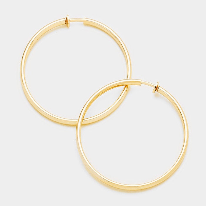 Gold Clip On Basic Hoop Earrings Lightweight Design Silver Gold 3 Sizes
