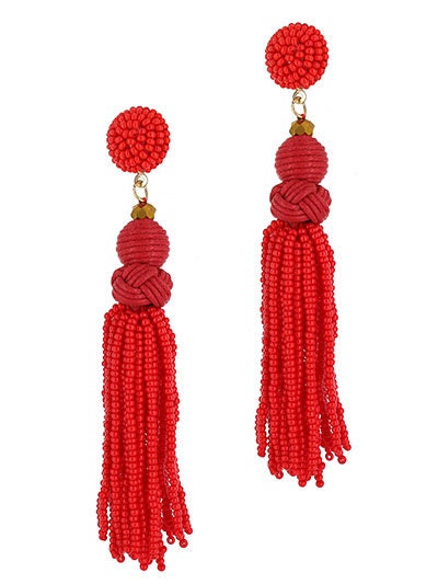 Gold Clip On Knotted Multi Tassel Earrings Seed Bead Design Seedbead Clipon 5 Colors