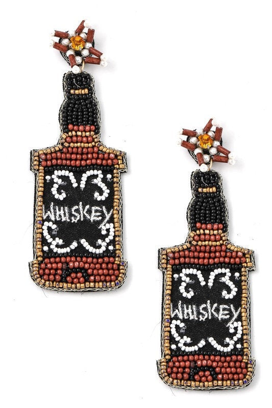 Whiskey Bottle Seedbead Clipon Earrings Seed Beaded Style Clip Post Design