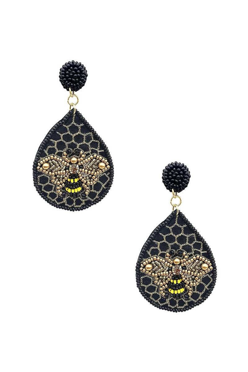 Clip On Bee Earrings Suede Pearl Beaded Clipon Fish Hook Designs Bumblebee Honeybee Red
