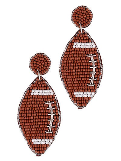 Football Seed Beaded Clip On Earrings Lightweight Clipon Post Seedbead Design