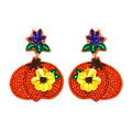 Clip On Flower Pumpkin Seedbead Earrings Seed Beaded Sequin Clipon Post Designs Fall