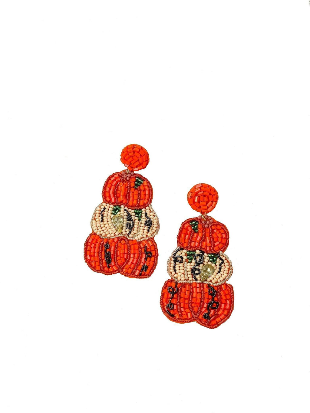 Clip On Triple Pumpkin Seedbead Earrings Seed Beaded Clipon Post Designs Fall Colors