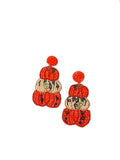 Clip On Triple Pumpkin Seedbead Earrings Seed Beaded Clipon Post Designs Fall Colors