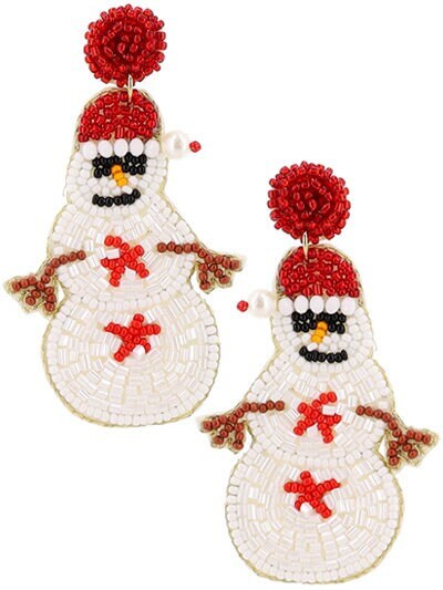 Clipon Seed Bead Vacay Snowman Earrings Winter Christmas Seedbead Clip on Post Designs