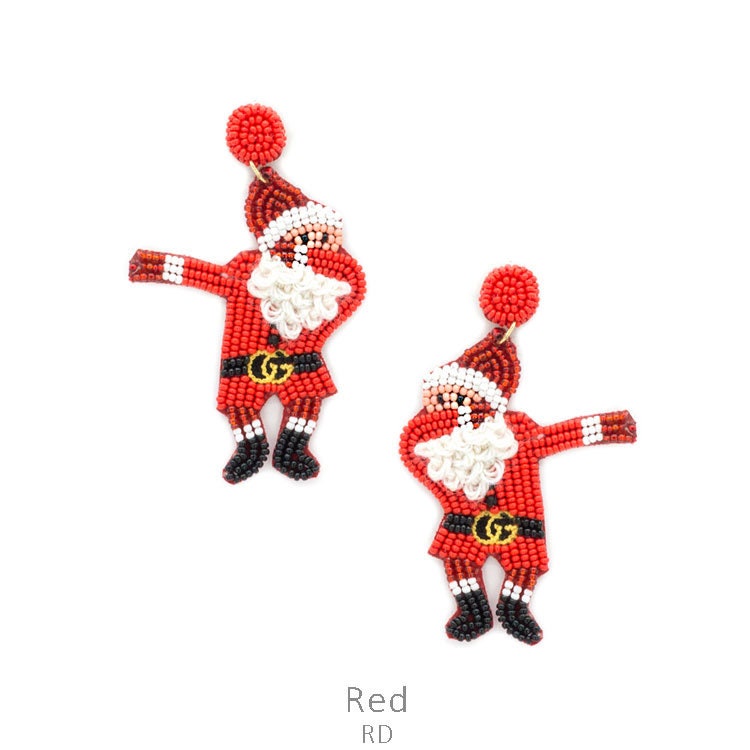 Christmas Clip On Earrings Dabbing Santa Claus Reindeer Seed Beaded Clipon Post Designs