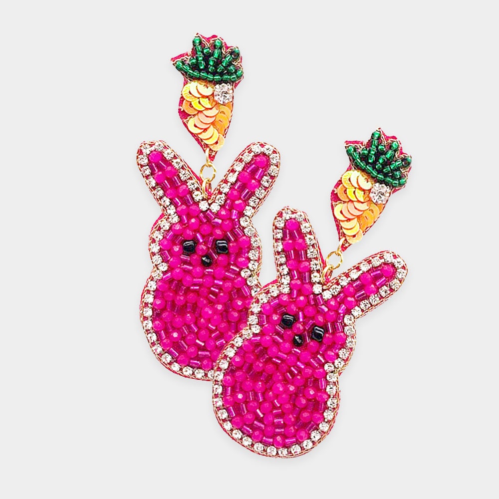 Clip On Easter Bunny Seed Beaded Earrings Seedbead Clipon Post Designs 4 Colors Marshmallow