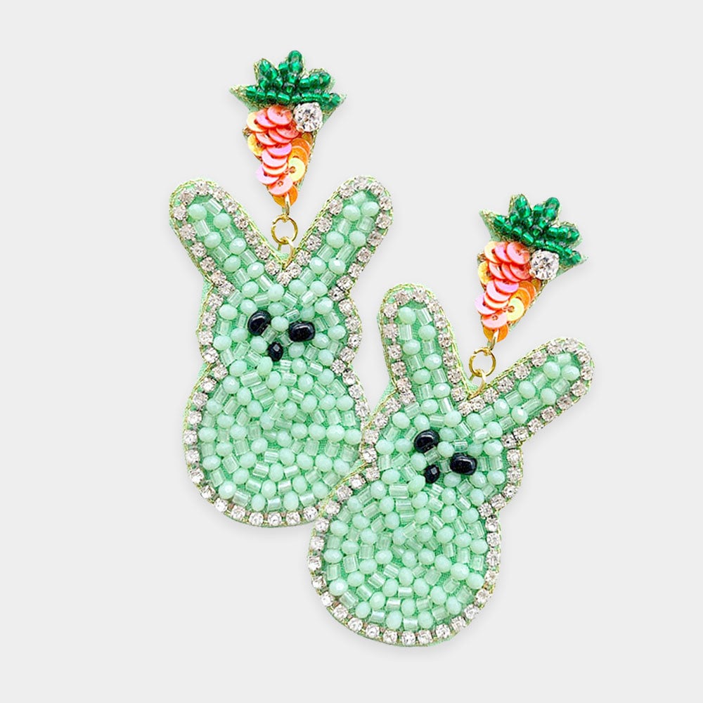 Clip On Easter Bunny Seed Beaded Earrings Seedbead Clipon Post Designs 4 Colors Marshmallow