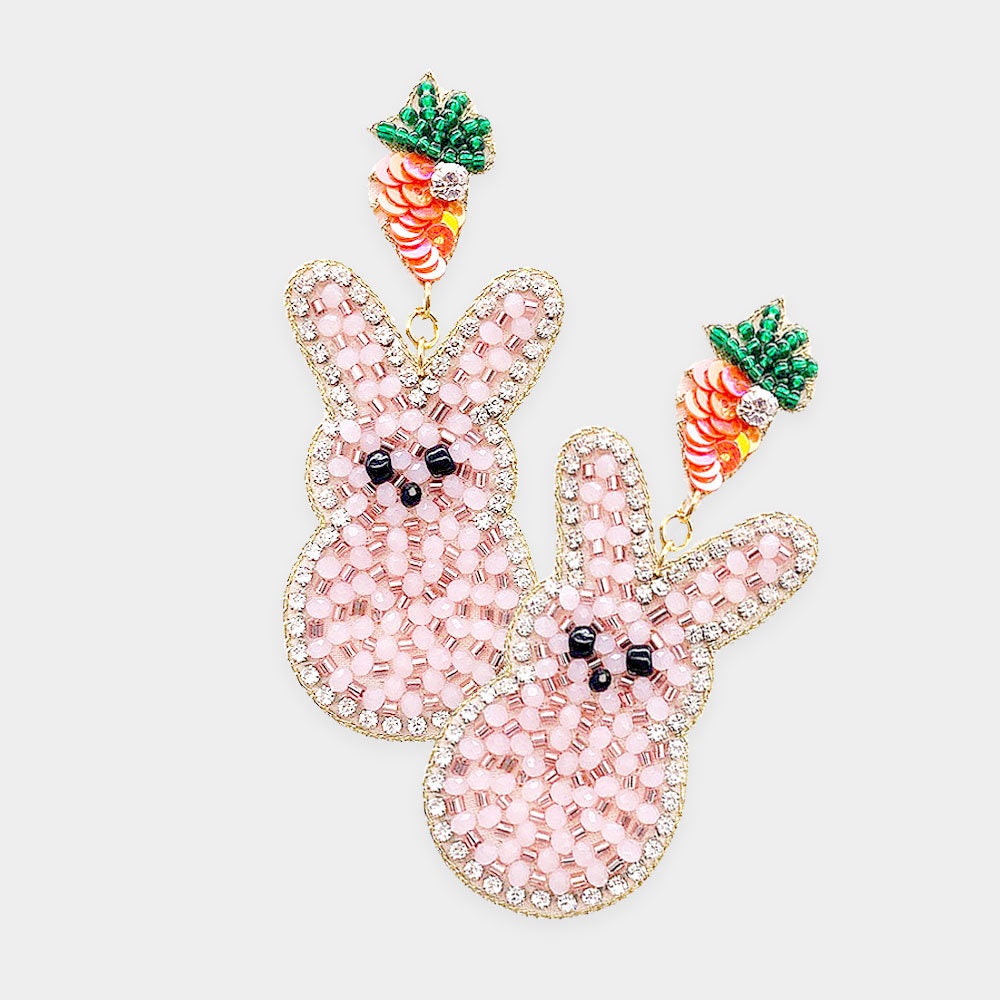 Clip On Easter Bunny Seed Beaded Earrings Seedbead Clipon Post Designs 4 Colors Marshmallow