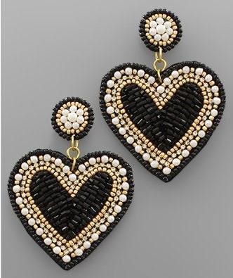 Black Clip On Heart Seed Bead Earrings Seedbead Clipon Post Designs Valentines Day
