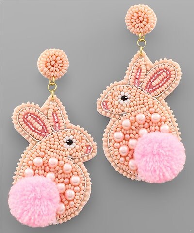 Clip On Easter Bunny Seed Beaded Earrings Seedbead Clipon Post Designs 4 Colors