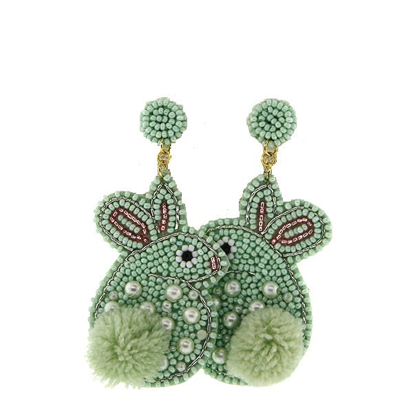 Clip On Easter Bunny Seed Beaded Earrings Seedbead Clipon Post Designs 4 Colors