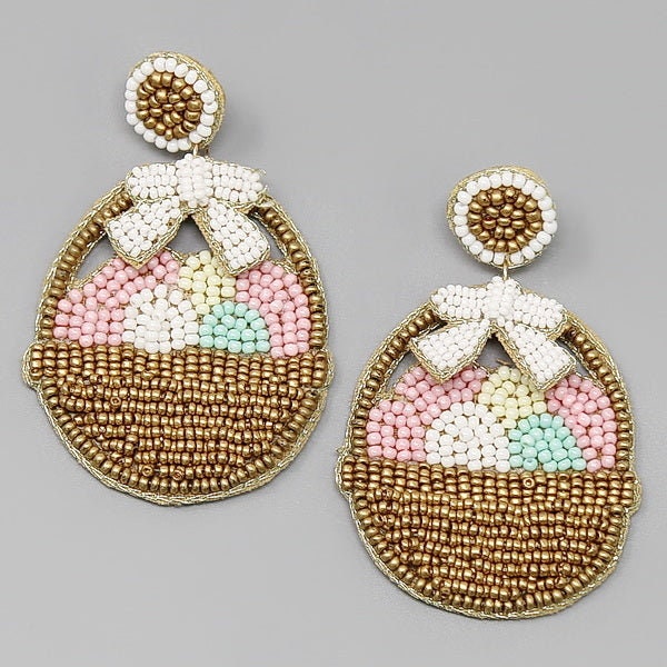 Clip On Easter Egg Basket Seed Beaded Earrings Seedbead Clipon Post Designs Gold