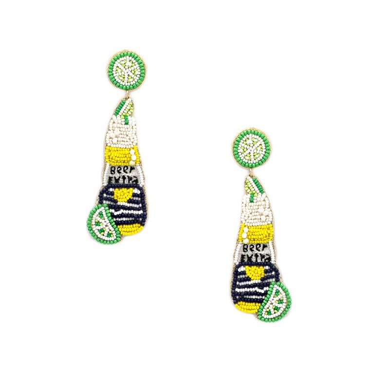 Beer Bottle Seedbead Clipon Earrings Seed Beaded Pub Clip on Post Designs