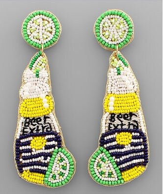 Beer Bottle Seedbead Clipon Earrings Seed Beaded Pub Clip on Post Designs